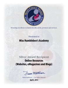 Miss Humblebee’s Academy Awarded Mom’s Choice Award