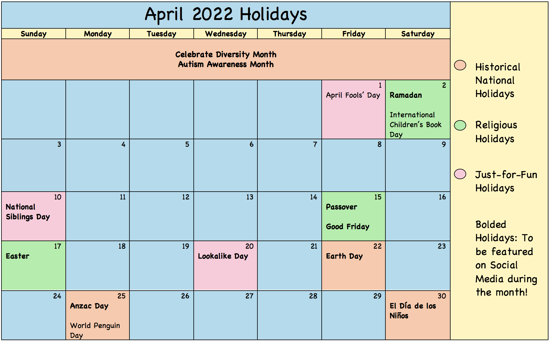 April Holiday Calendar - Misshumblebee's Blog