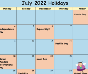 July Holiday Calendar