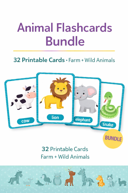 Animal Flashcards Printable Bundle (Preschool Vocabulary & Science Learning)