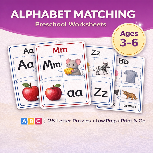 Alphabet Matching Puzzles Printable Bundle (A–Z Letter Recognition Activities)