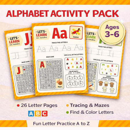 Alphabet Activity Printable Bundle (A–Z Preschool Literacy Worksheets)