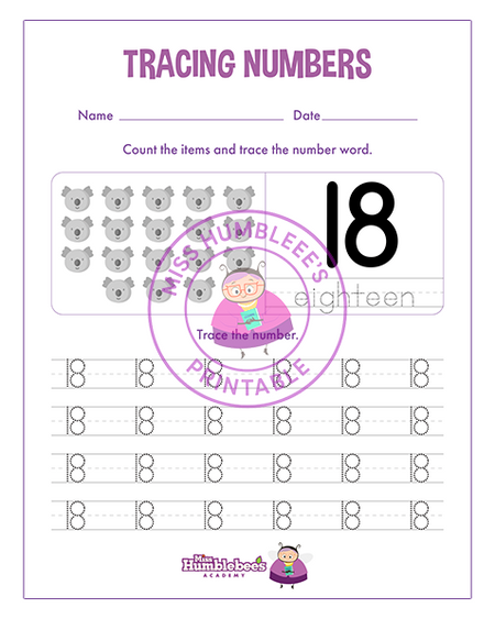 Number 18 Tracing – Miss Humblebee's Academy