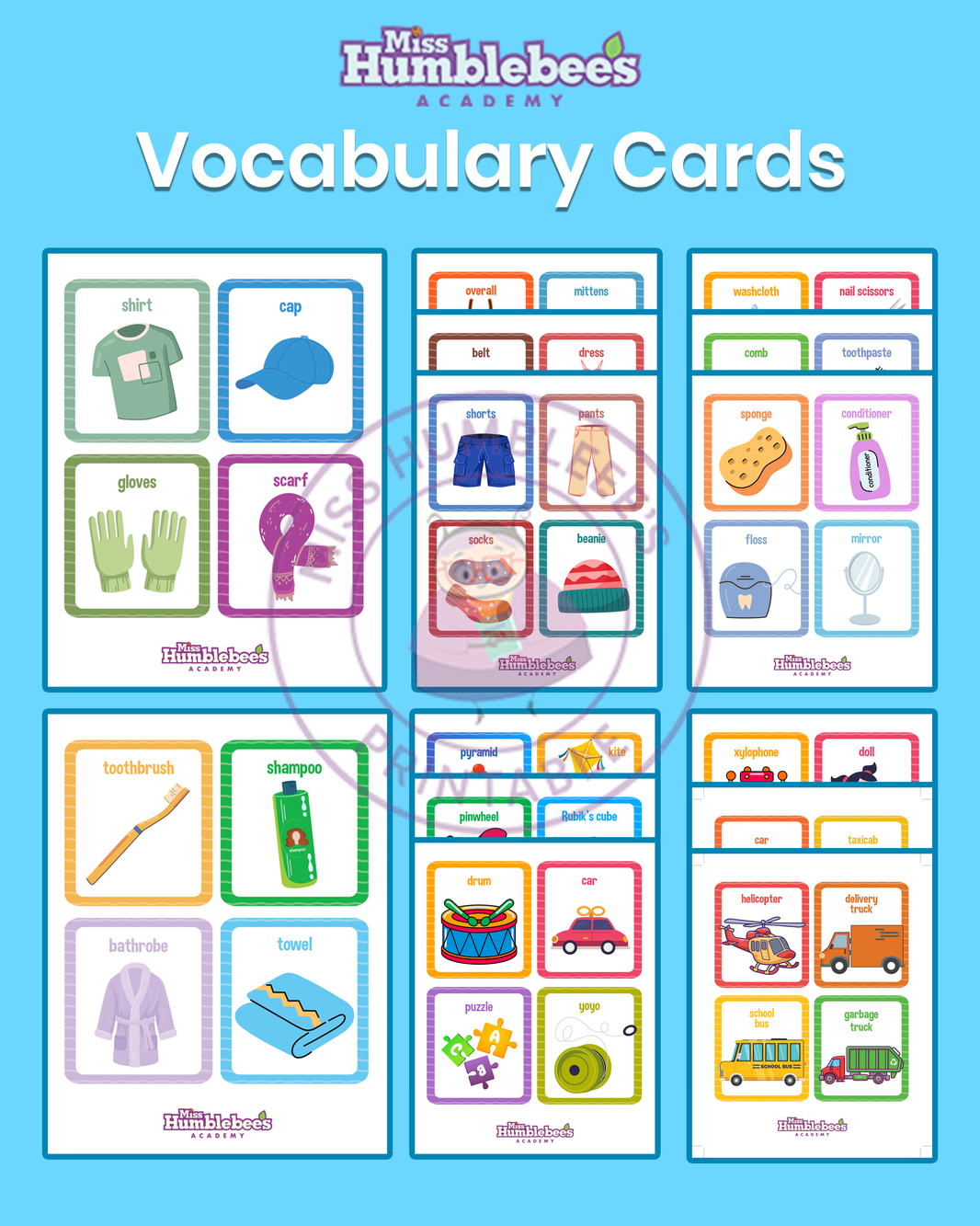 Preschool Vocabulary Flashcards Printable Bundle (Early Language Development)