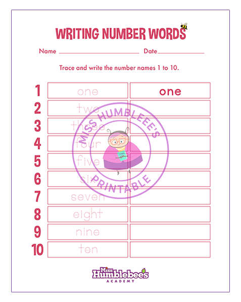 Writing Number Words 1