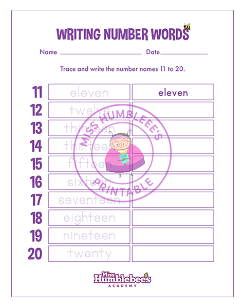 Writing Number Words 11-20