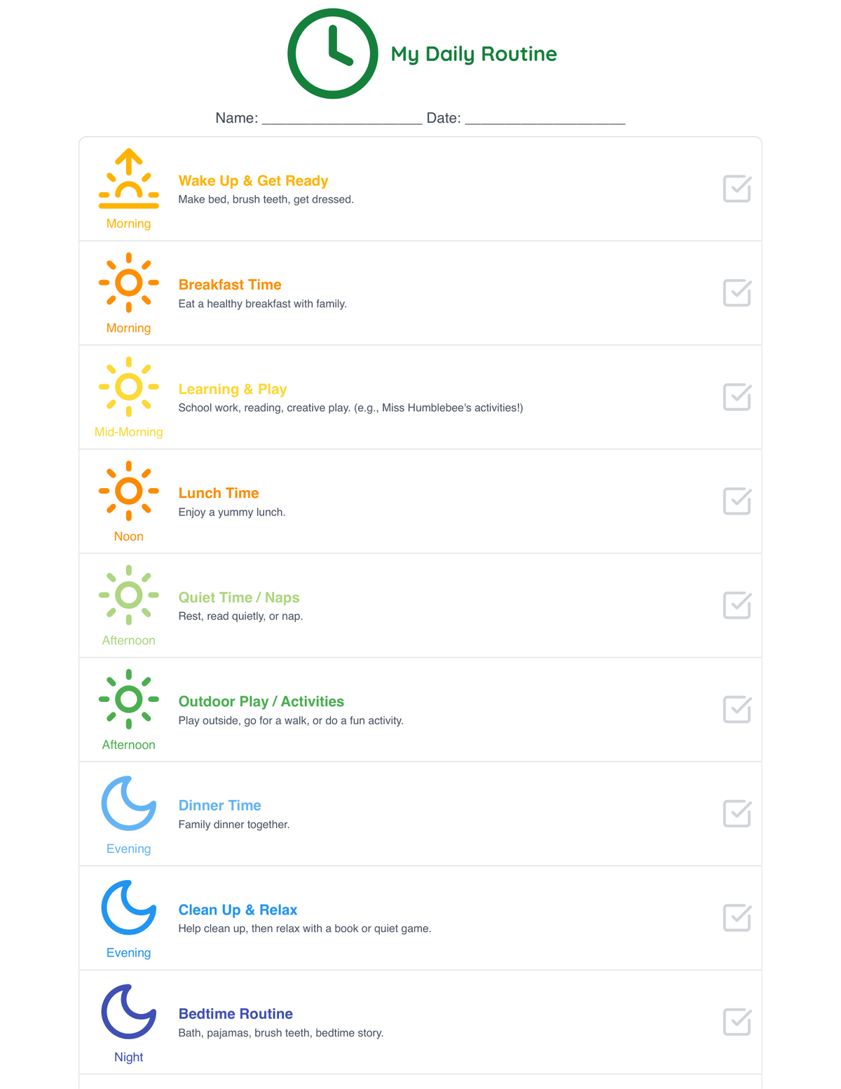 Daily Routine Parent Parents - Daily Routine Chart – Miss Humblebee's Academy