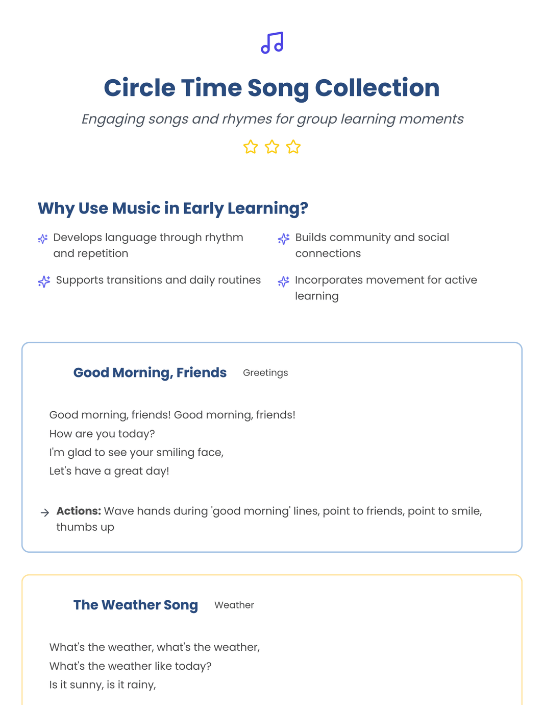 Educators - Circle Time Song Collection