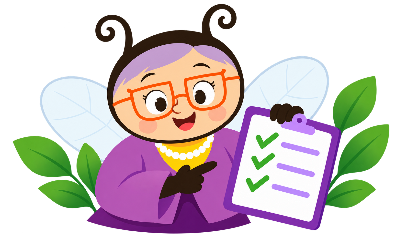 Miss Humblebee holding a partnership checklist