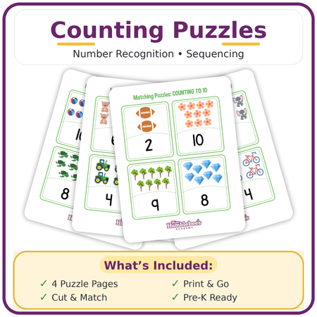 Counting Puzzles Printable Bundle (Number Recognition & Sequencing Worksheets)