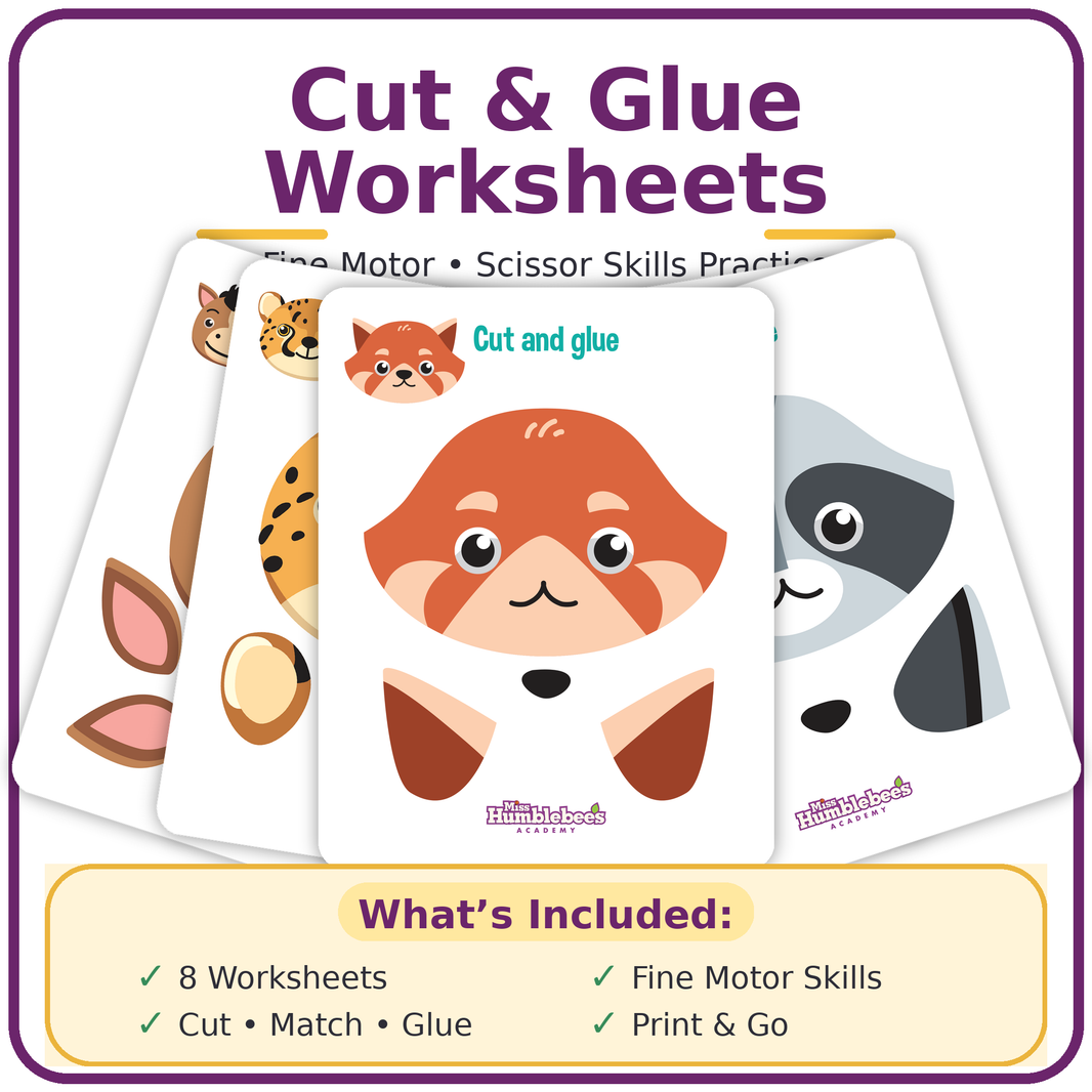 Cut and Glue Worksheets Printable Bundle (Fine Motor & Scissor Skills Practice)