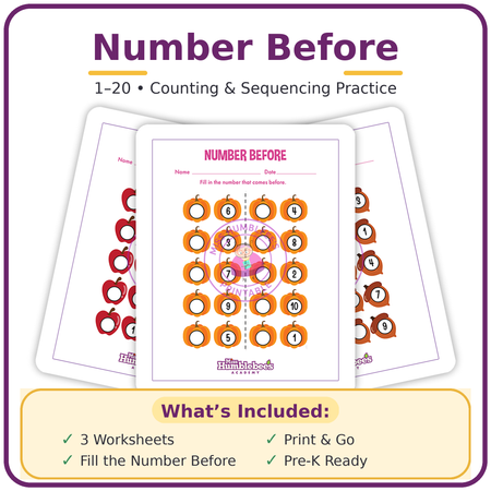 Number Before Worksheets (1–20 Preschool Math Practice Printable Bundle)