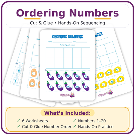 Ordering Numbers Cut & Glue Worksheets (Hands-On Math Sequencing Activities)