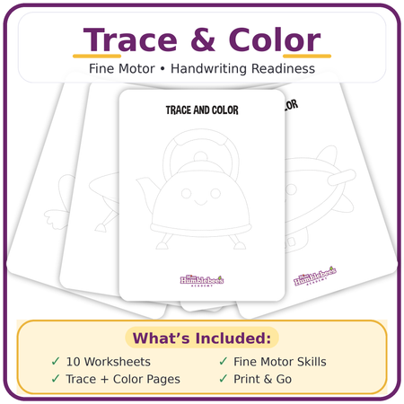 Trace and Color Worksheets Printable Bundle (Fine Motor & Handwriting Readiness)