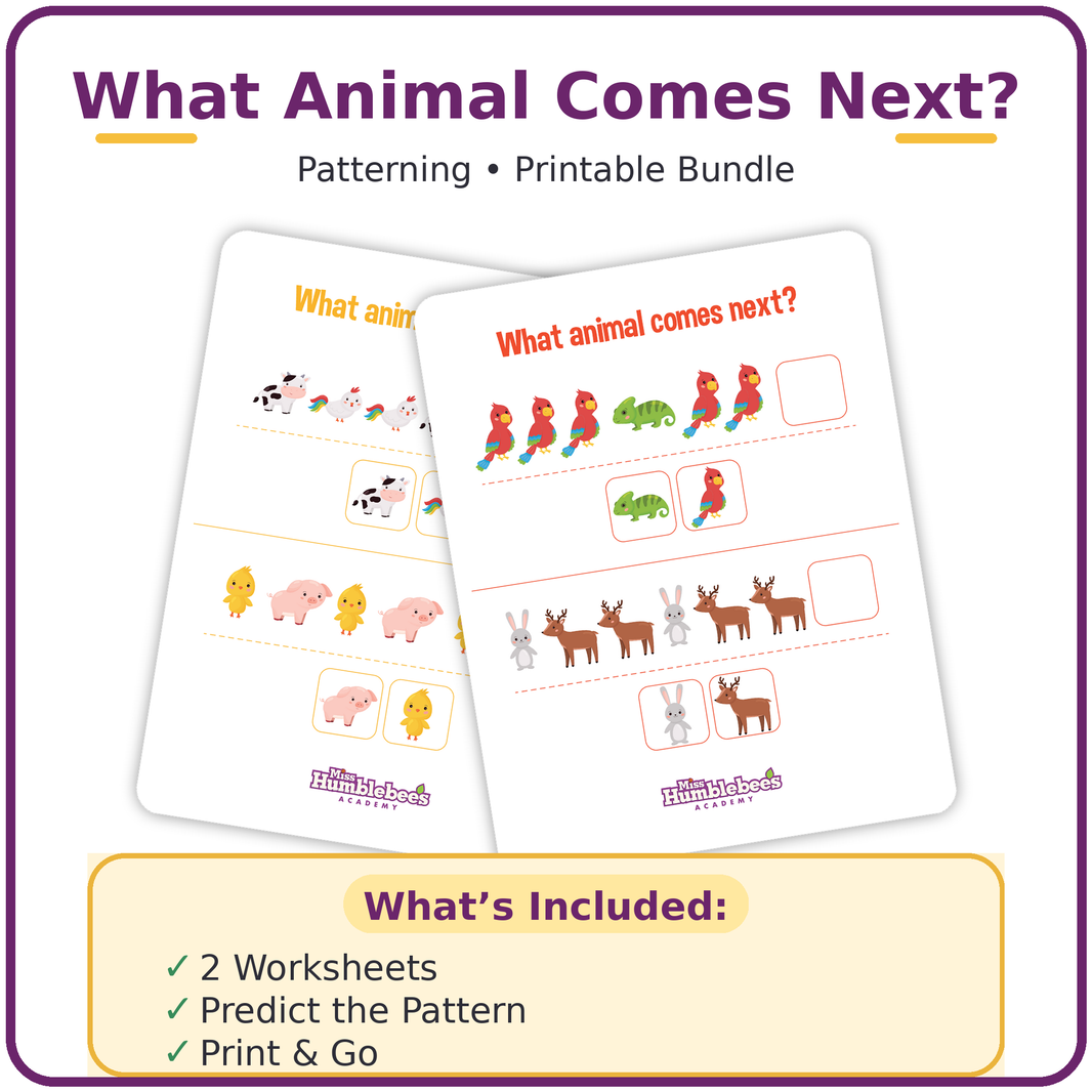Pattern Recognition Worksheets Printable Bundle (What Comes Next Animal Activities)