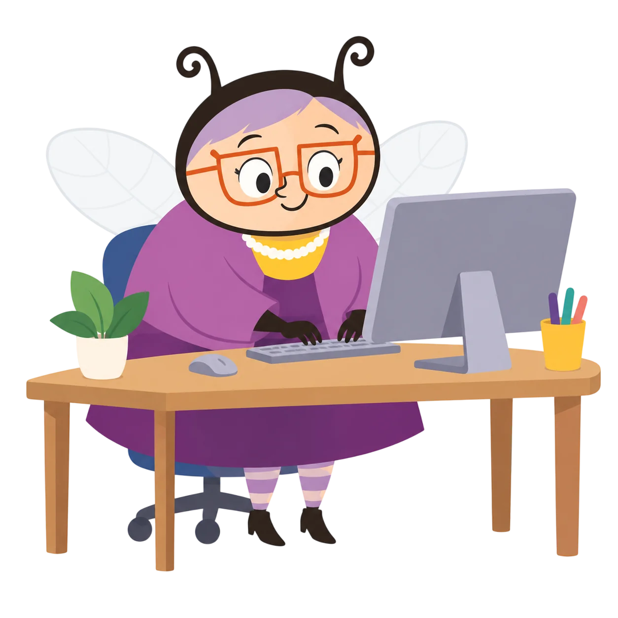 Miss Humblebee using Creator Studio on a computer